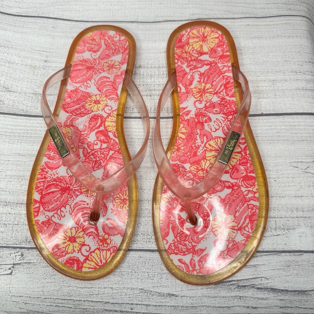 Lilly Pulitzer Sandals Womens Size 7 Pink Thong Slip On Jelly Sea Shell